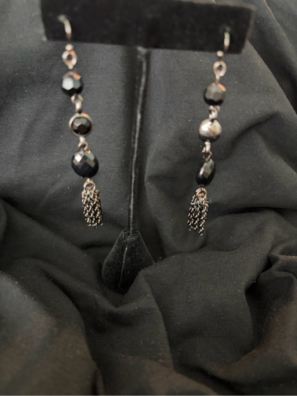 Elegant Black Beaded Tassel Drop Earrings